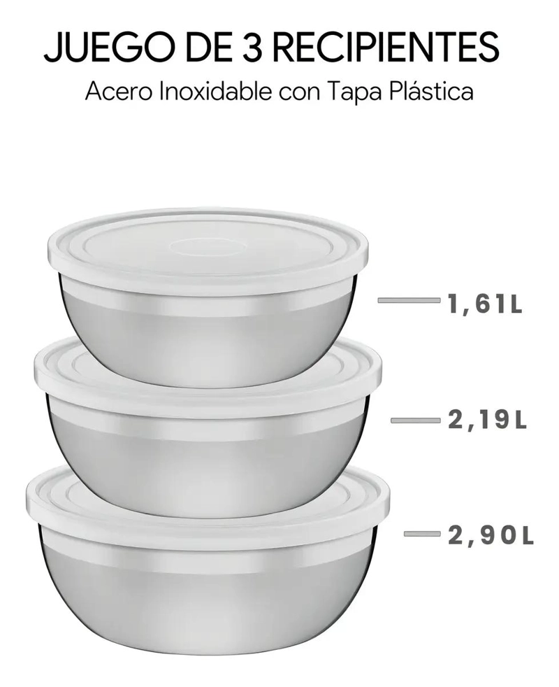 JUEGO DE TAPPER DE ACERO INOXIDABLE PARA ALIMENTOS - 6