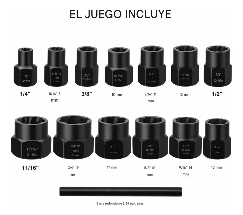 SET DE DADOS EXTRACTORES PARA PERNOS Y TUERCAS DE 9 A 19MM - 2