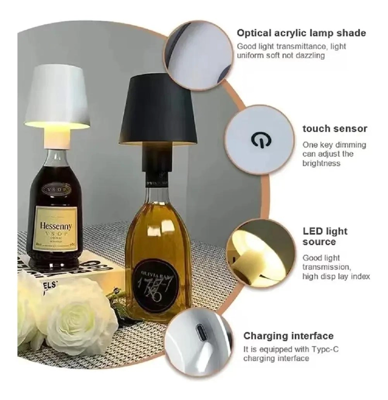 LAMPARA LED INALAMBRICA PARA BOTELLAS DE VINO CON REGULACION DE LUZ - 4