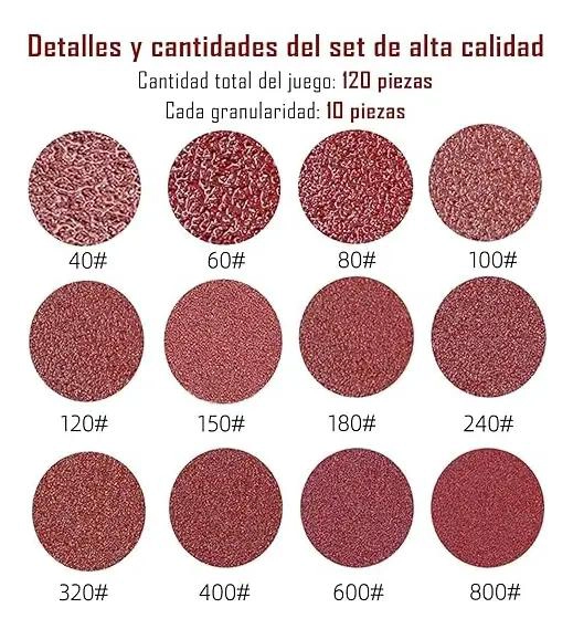 SET DE 120 LIJAS VELCRO DE 5 PULGADAS PARA MADERA Y METAL - 3