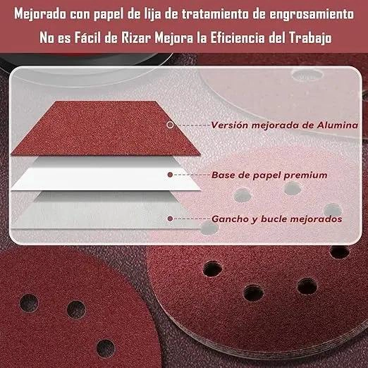 SET DE 120 LIJAS VELCRO DE 5 PULGADAS PARA MADERA Y METAL - 7