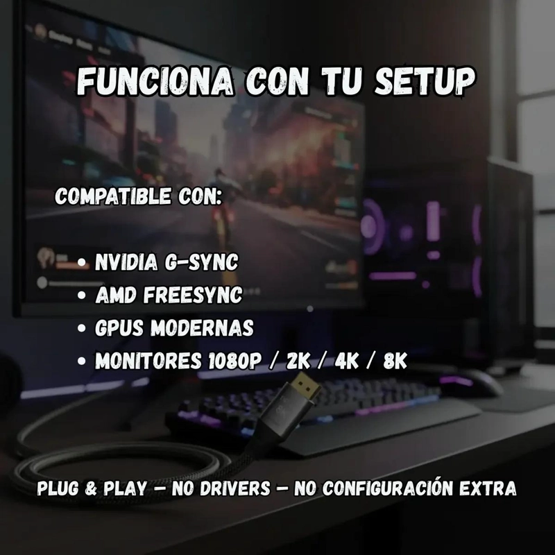 CABLE DISPLAYPORT 8K 60HZ Y 4K 144HZ PARA GAMING - 3