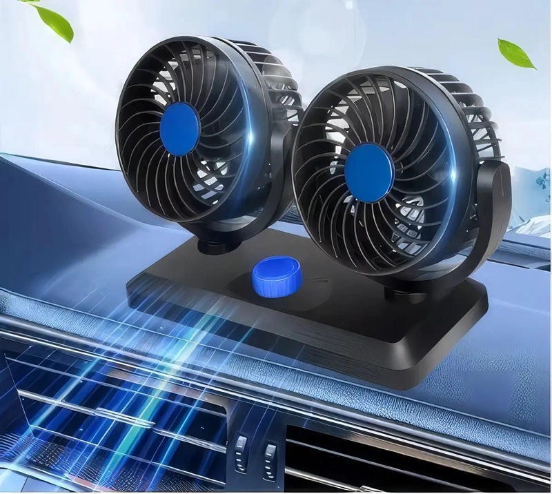 VENTILADOR DOBLE PARA AUTO 12V ROTACION 360° COLOR NEGRO - 2