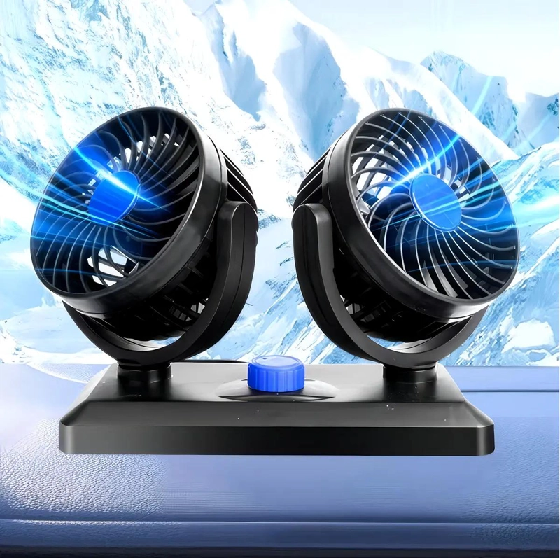 VENTILADOR DOBLE PARA AUTO 12V ROTACION 360° COLOR NEGRO - 3