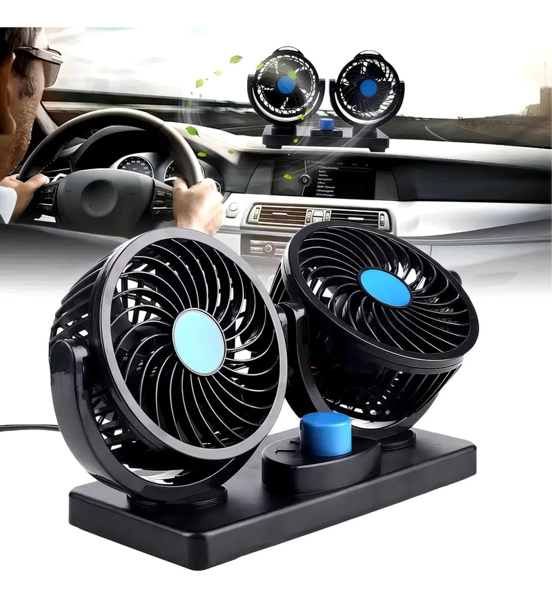 VENTILADOR DOBLE PARA AUTO 12V ROTACION 360° COLOR NEGRO - 4