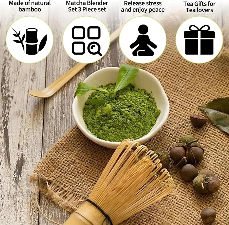 SET DE BATIDOR Y CUCHARAS DE BAMBU PARA PREPARAR TE  MATCHA - 4