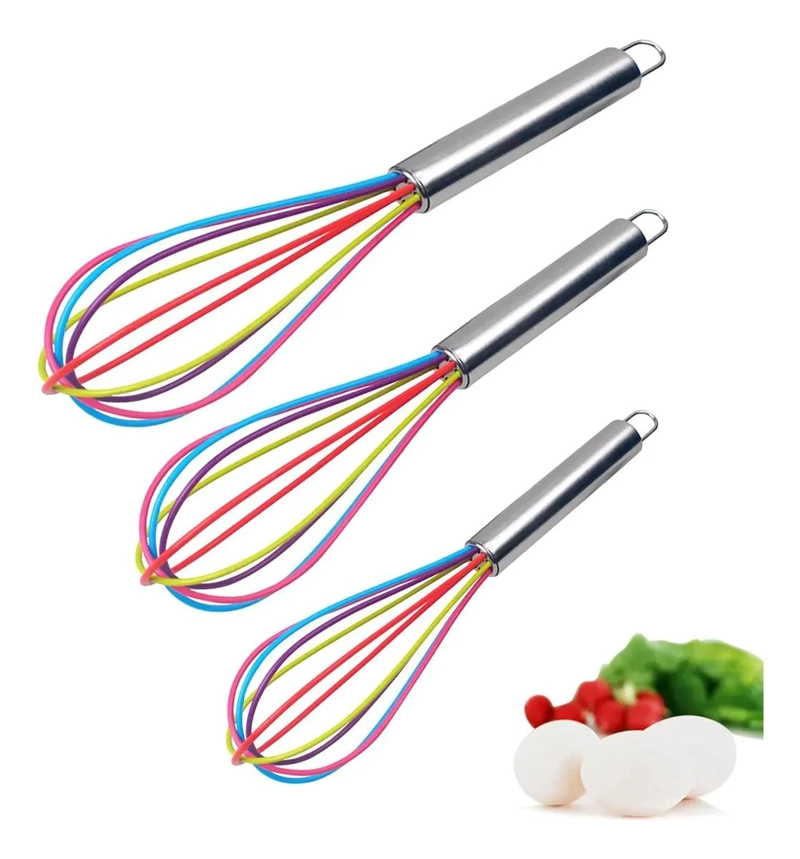 SET DE 3 BATIDORES MANUALES DE ACERO INOXIDABLE Y SILICONA PARA REPOSTERIA - 1