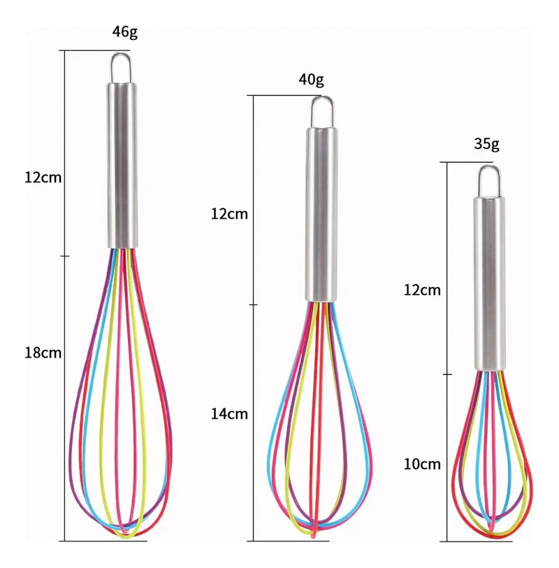 SET DE 3 BATIDORES MANUALES DE ACERO INOXIDABLE Y SILICONA PARA REPOSTERIA - 3