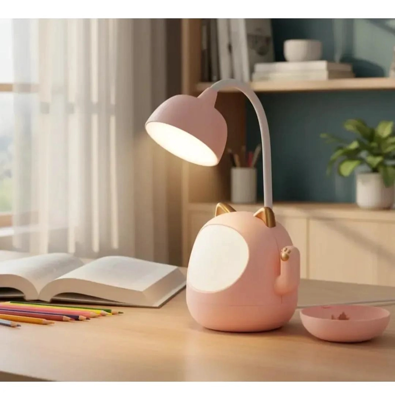 LAMPARA LED ROSA CON SACAPUNTAS Y PORTALAPICES INTEGRADO - 1
