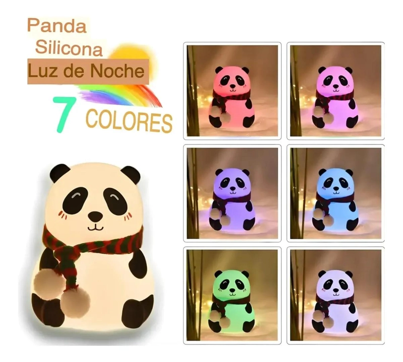 LAMPARA NOCTURNA DE SILICONA PANDA RECARGABLE CON 7 COLORES - 2