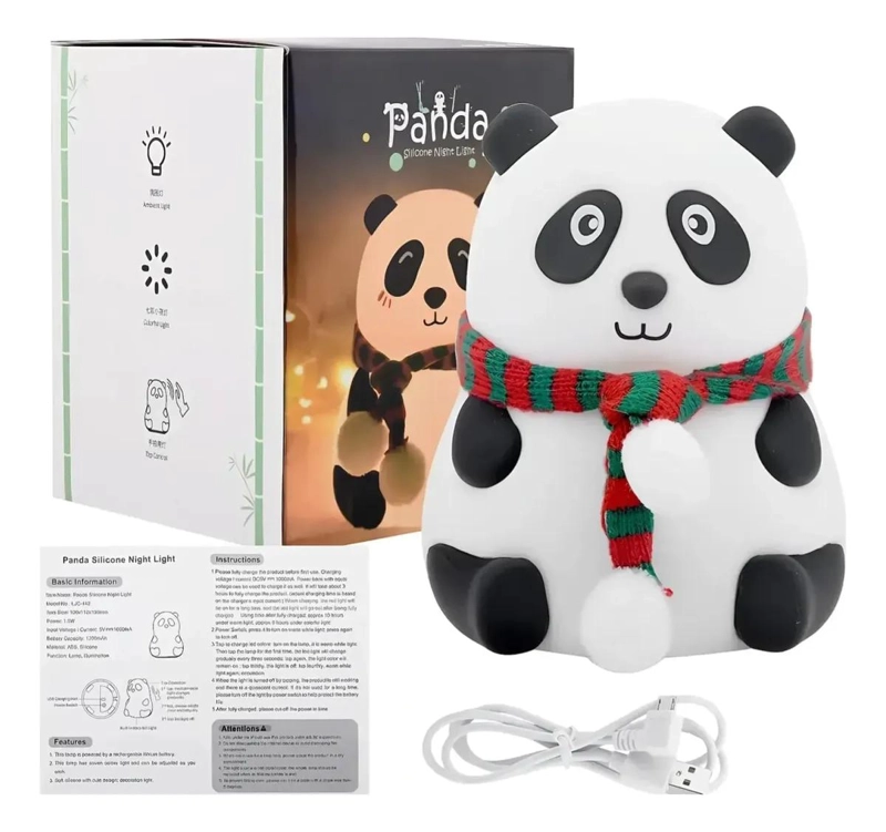 LAMPARA NOCTURNA DE SILICONA PANDA RECARGABLE CON 7 COLORES - 5
