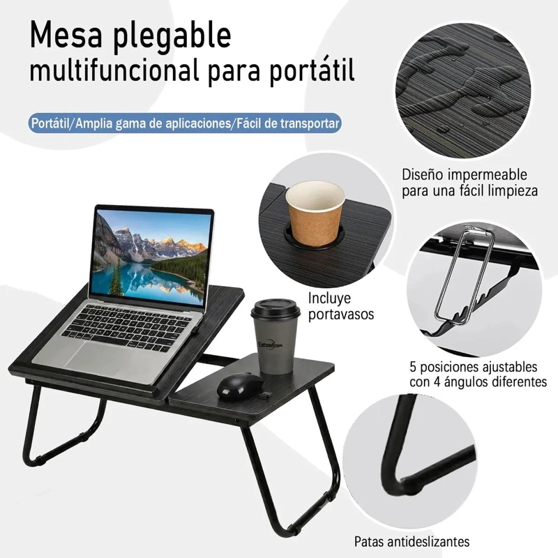 MESA PLEGABLE AJUSTABLE PARA LAPTOP CON POSAVASOS INTEGRADO - 2