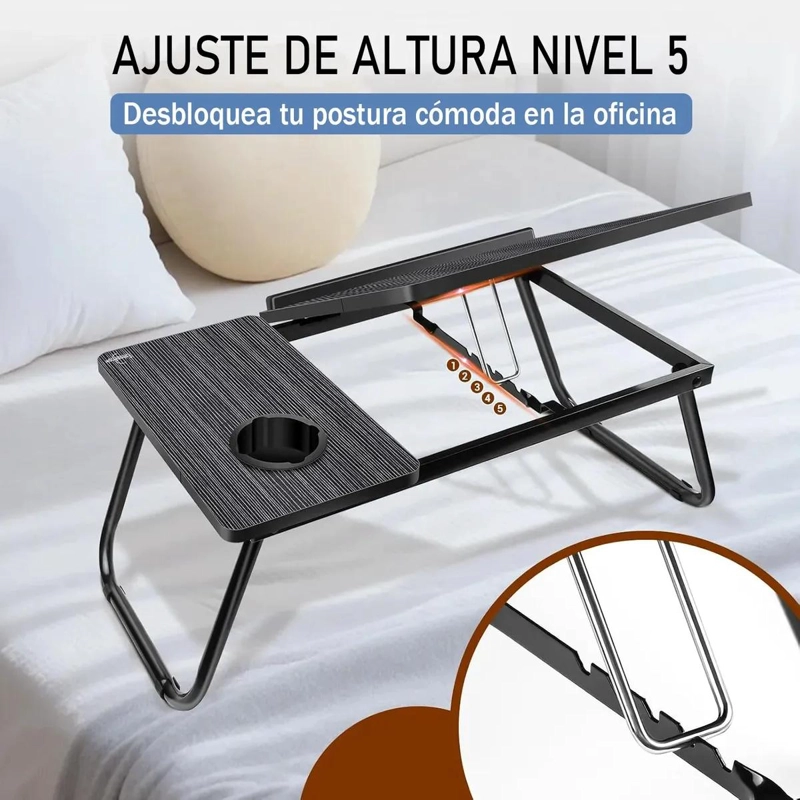 MESA PLEGABLE AJUSTABLE PARA LAPTOP CON POSAVASOS INTEGRADO - 3