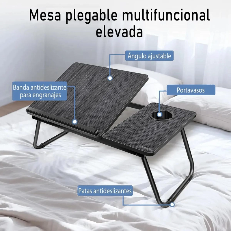 MESA PLEGABLE AJUSTABLE PARA LAPTOP CON POSAVASOS INTEGRADO - 4