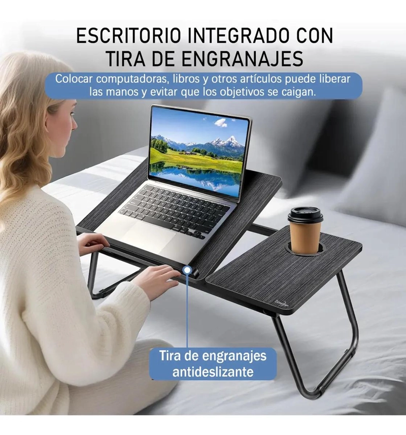 MESA PLEGABLE AJUSTABLE PARA LAPTOP CON POSAVASOS INTEGRADO - 5