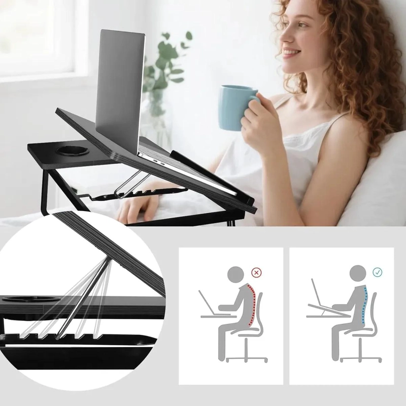 MESA PLEGABLE AJUSTABLE PARA LAPTOP CON POSAVASOS INTEGRADO - 7