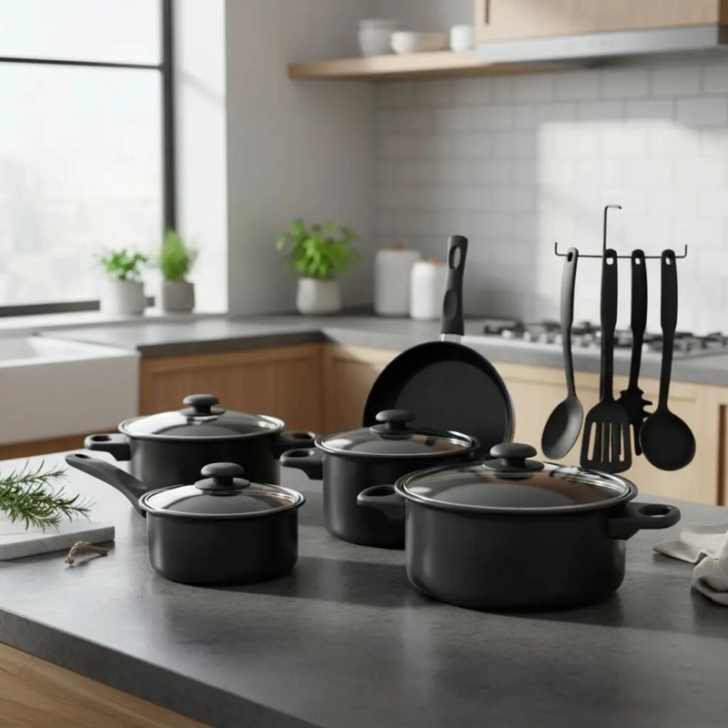 JUEGO DE OLLAS ANTIADHERENTE Y UTENSILIOS DE COCINA 13 PIEZAS - 1