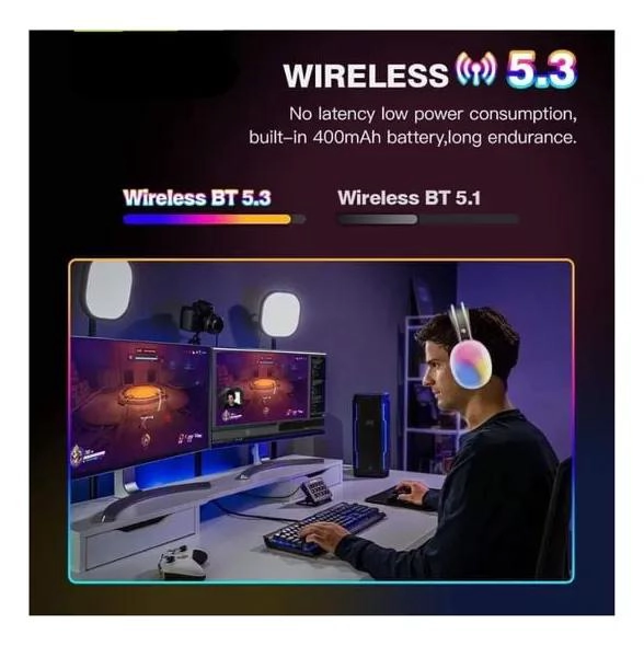 AURICULARES BLUETOOTH 5.3 INALAMBRICOS CON MICROFONO Y LUCES LED - 4