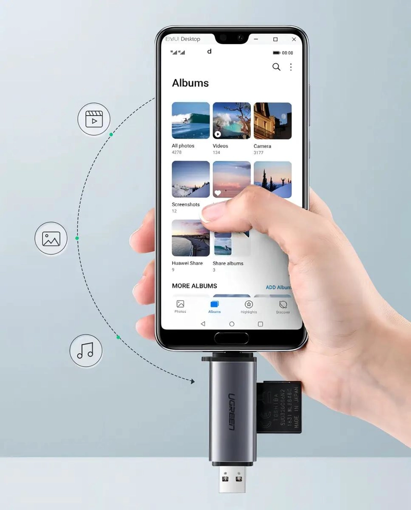 LECTOR DE TARJETAS MICRO SD Y SD CON CONEXION USB-C Y USB 3.0 - 5