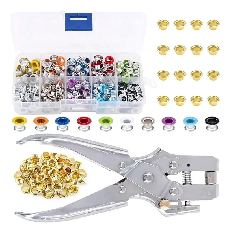 SET DE OJALES METALICOS CON PERFORADORA Y 400 OJETILLOS - 1