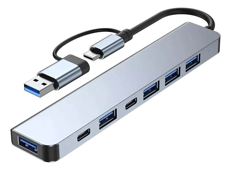ADAPTADOR USB TIPO C 7 PUERTOS PARA DISPOSITIVOS MOVILES Y LAPTOPS - 1