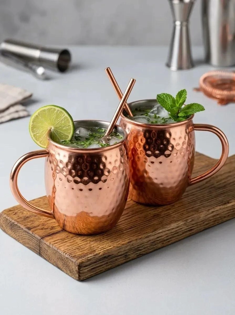 SET DE 2 VASOS DE COBRE PARA COCTELES DE 500 ML CON DISEÑO ERGONOMICO - 2