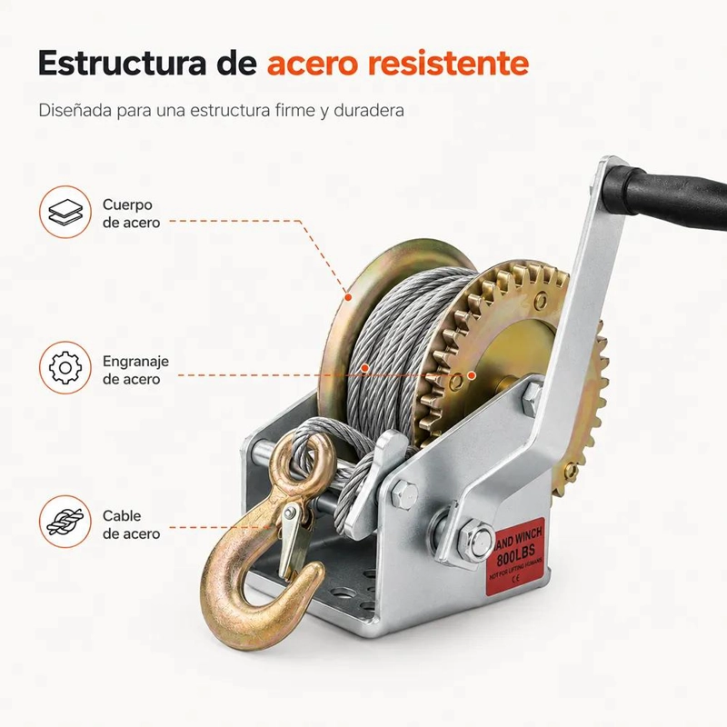 WINCHE MALACATE MANUAL 800 LIBRAS PARA CARGA PESADA - 3