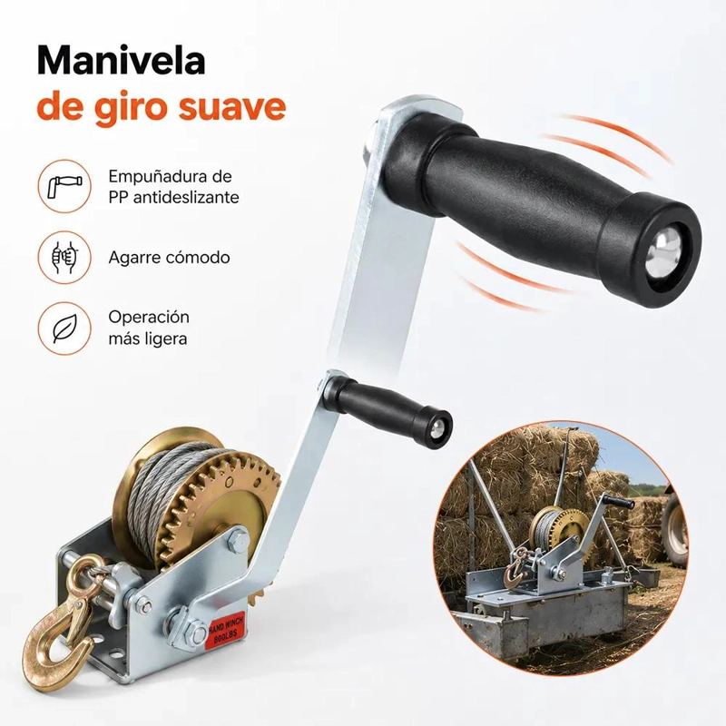 WINCHE MALACATE MANUAL 800 LIBRAS PARA CARGA PESADA - 5