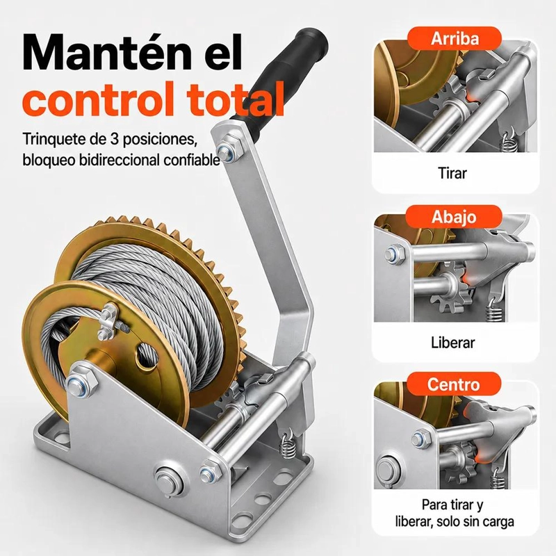 WINCHE MALACATE MANUAL 800 LIBRAS PARA CARGA PESADA - 7