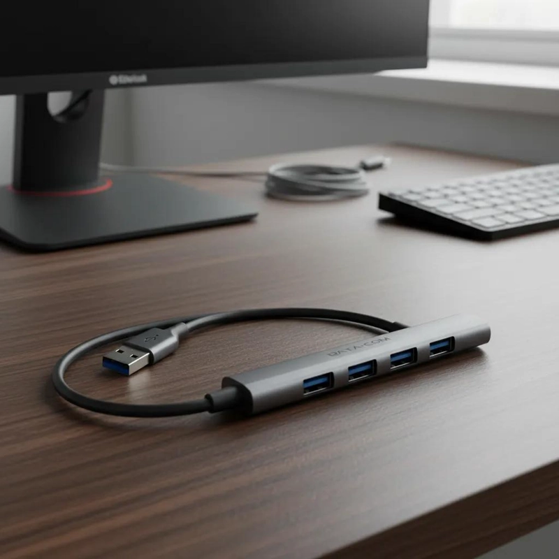 MINI HUB USB 3.0 4 PUERTOS COLOR NEGRO COMPACTO - 1