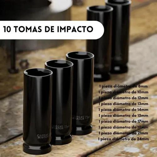 JUEGO DE DADOS DE IMPACTO CORTOS Y LARGOS PARA MECANICA - 6