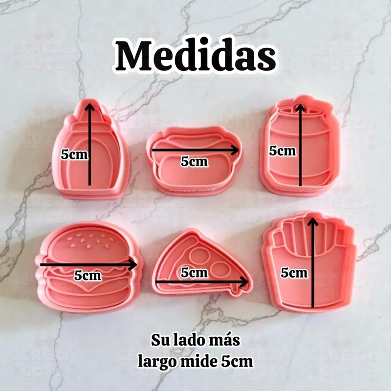 SET DE CORTADORES Y SELLOS PARA GALLETAS CON DISEÑOS DE COMIDA RAPIDA - 1