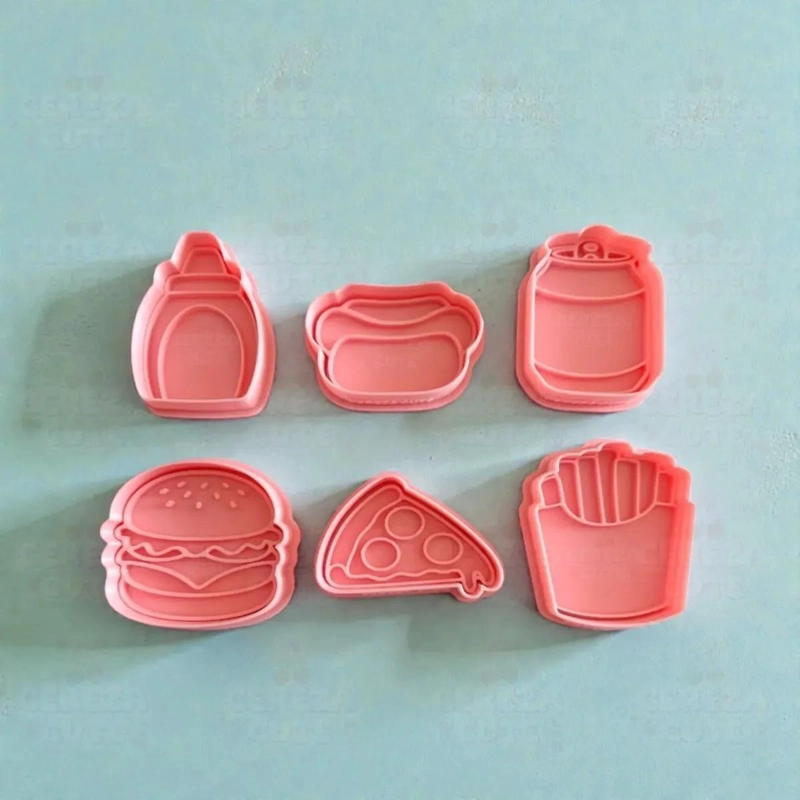 SET DE CORTADORES Y SELLOS PARA GALLETAS CON DISEÑOS DE COMIDA RAPIDA - 2