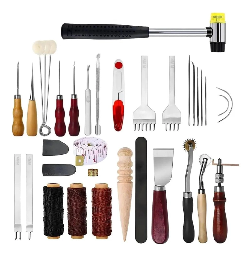 KIT COMPLETO DE 35 PIEZAS PARA TRABAJOS EN CUERO Y TELA - 1