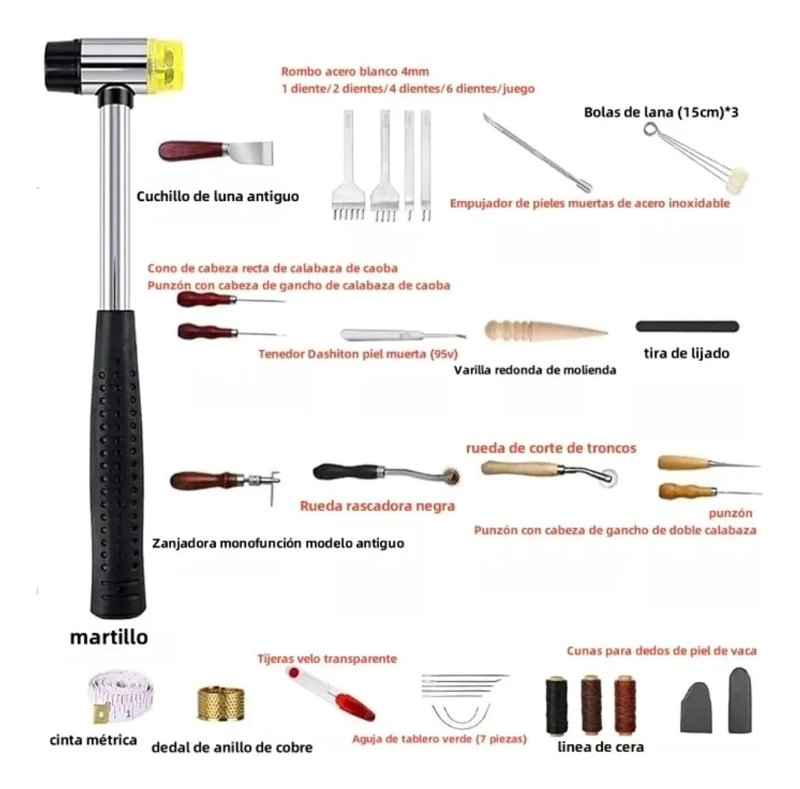 KIT COMPLETO DE 35 PIEZAS PARA TRABAJOS EN CUERO Y TELA - 3