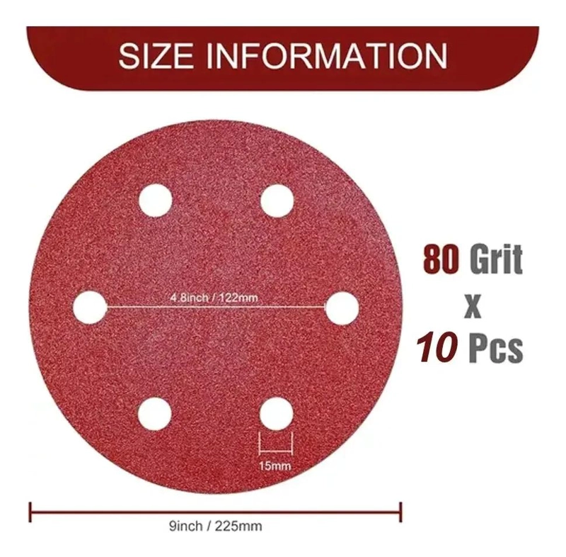 DISCOS DE LIJA VELCRO GRANO 80 SET DE 10 UNIDADES 225MM - 2