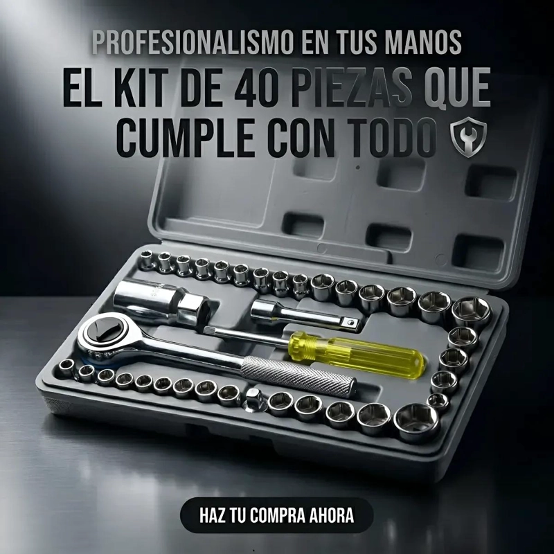 KIT DE HERRAMIENTAS DE TUBO Y TRINQUETE 40 PIEZAS - 3