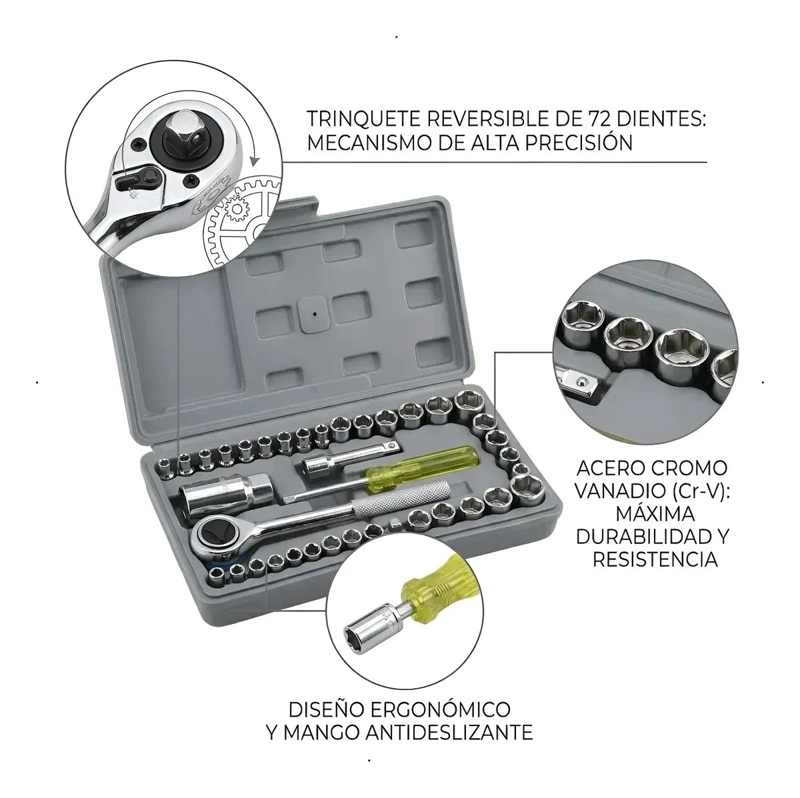 KIT DE HERRAMIENTAS DE TUBO Y TRINQUETE 40 PIEZAS - 7