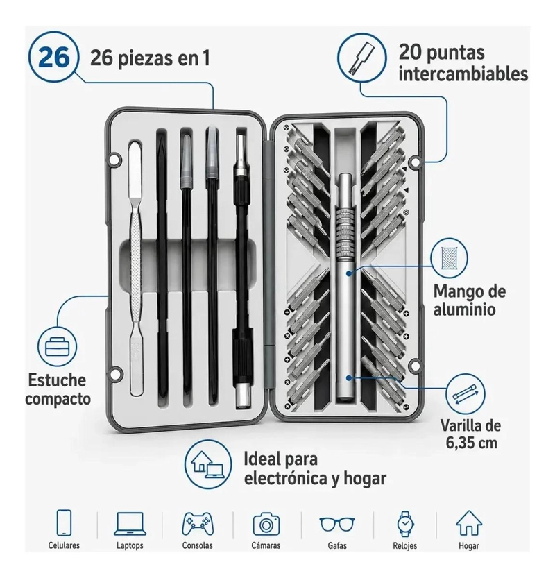 SET DE DESTORNILLADORES DE PRECISION 26 EN 1 CON ESTUCHE COMPACTO - 1