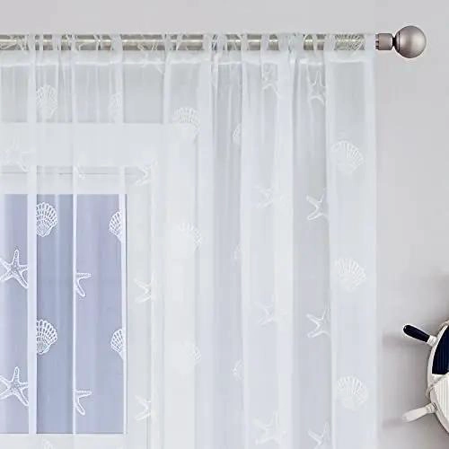 CORTINAS NAUTICAS BLANCAS CON PATRON DE ESTRELLA - 2
