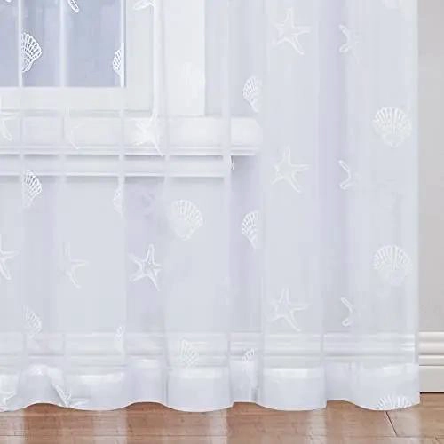 CORTINAS NAUTICAS BLANCAS CON PATRON DE ESTRELLA - 3