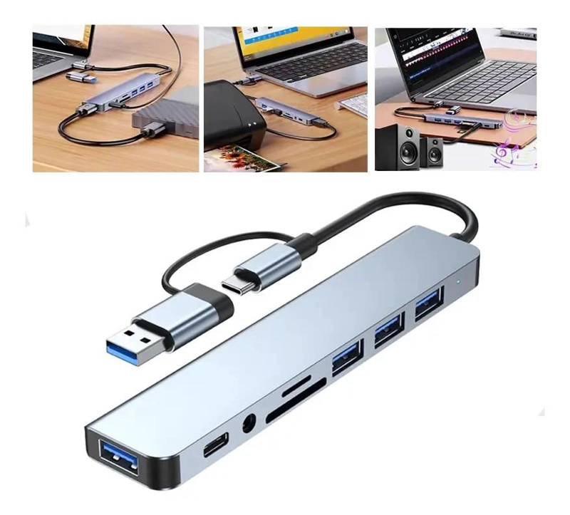 ADAPTADOR USB TIPO C 8 PUERTOS PARA ORDENADORES Y DISPOSITIVOS - 2