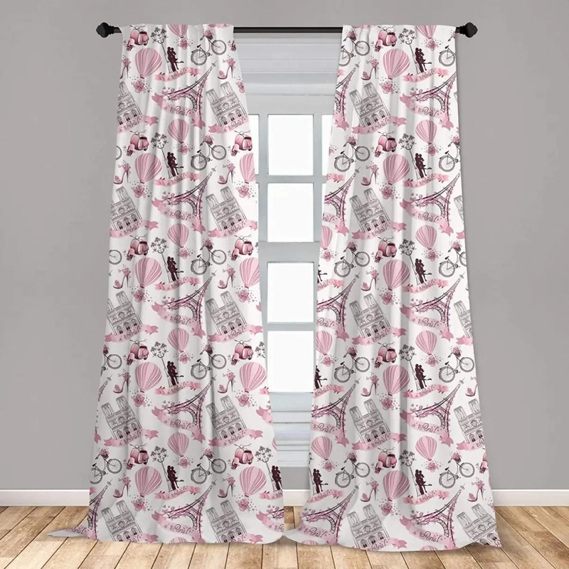 CORTINAS PARA VENTANA DISEÑO AMOR EN PARIS JUEGO DE 2 - 1