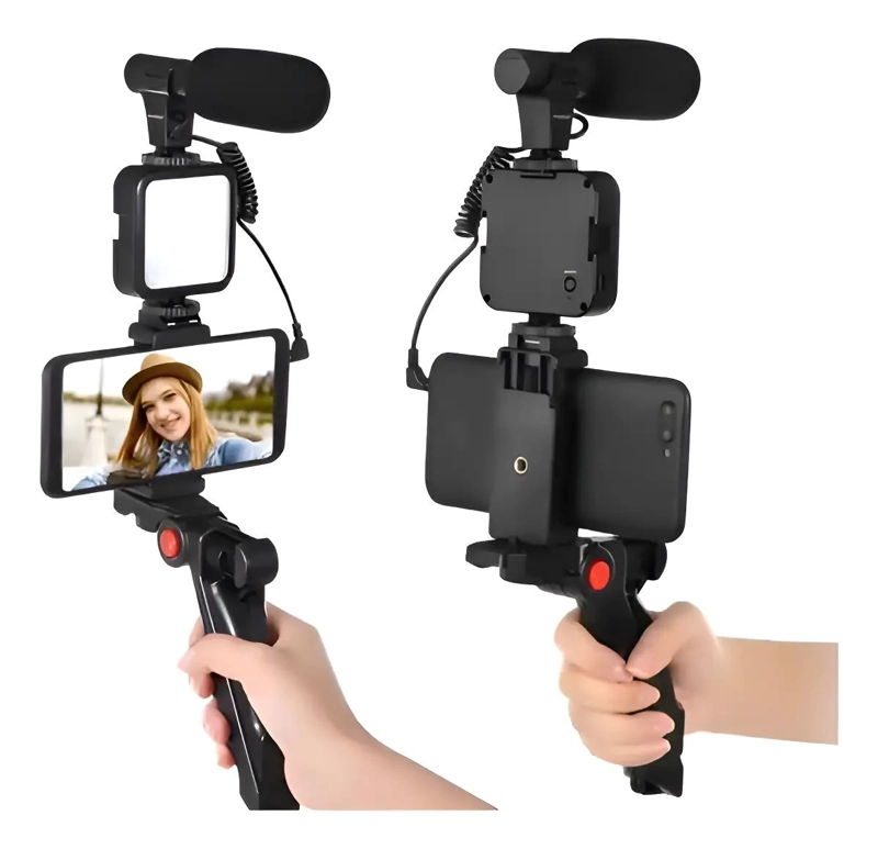 ESTABILIZADOR DE CELULAR CON MICROFONO Y LUZ LED - 1