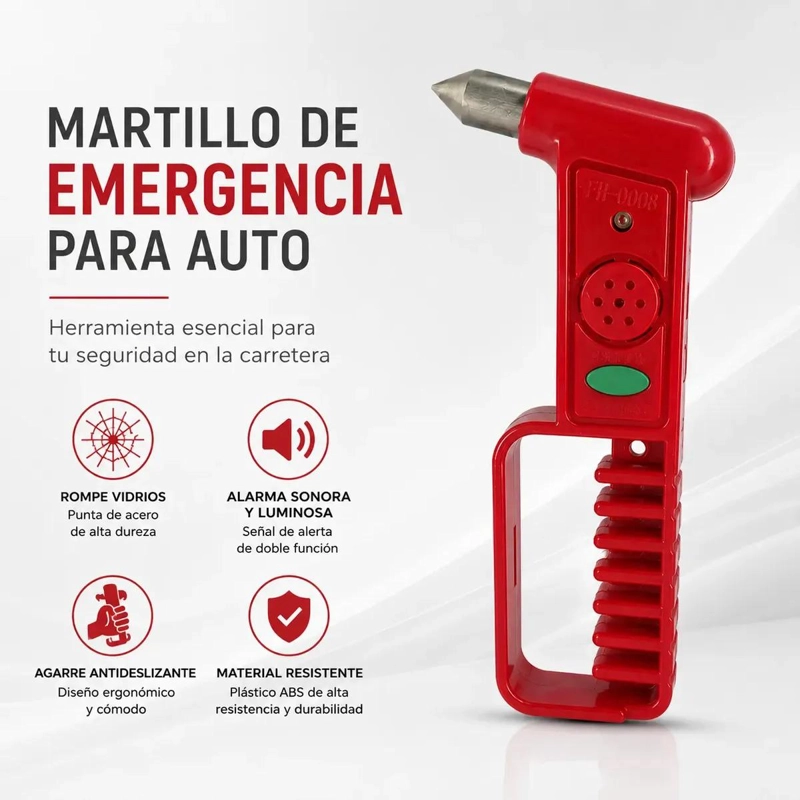 MARTILLO DE EMERGENCIA CON ALARMA Y PUNTA ROMPEVIDRIOS - 3