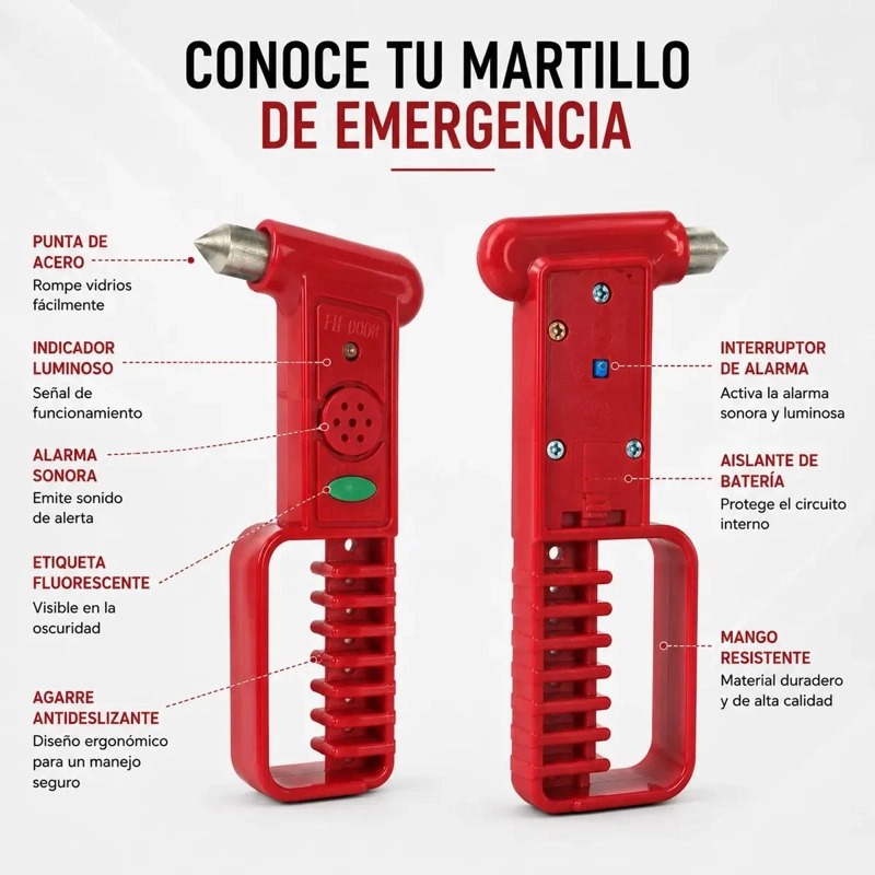 MARTILLO DE EMERGENCIA CON ALARMA Y PUNTA ROMPEVIDRIOS - 4