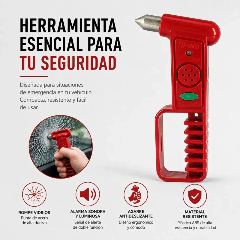 MARTILLO DE EMERGENCIA CON ALARMA Y PUNTA ROMPEVIDRIOS - 5