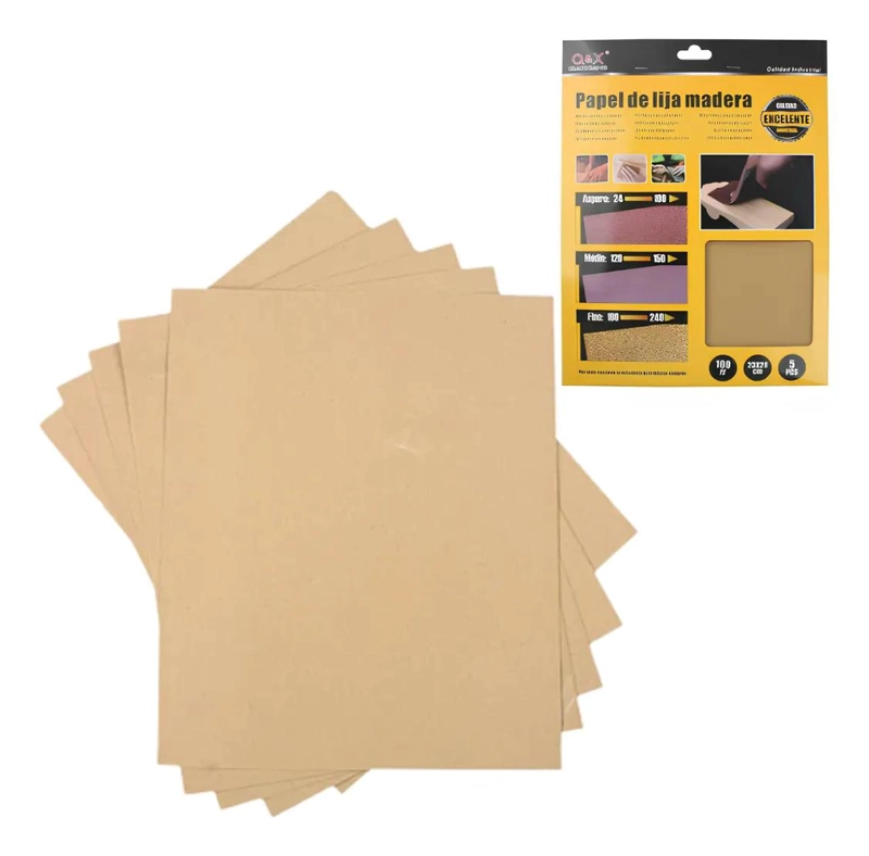 PAPEL DE LIJA GRANO FINO 23X28 CM PACK DE 5 HOJAS - 1