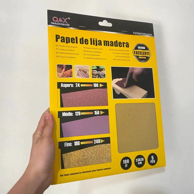 PAPEL DE LIJA GRANO FINO 23X28 CM PACK DE 5 HOJAS - 3