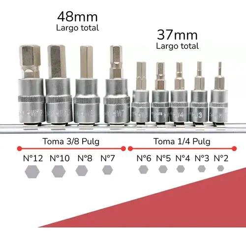 SET DE DADOS MACHO HEXAGONAL 1/4 Y 3/8 - 9 PIEZAS - 3
